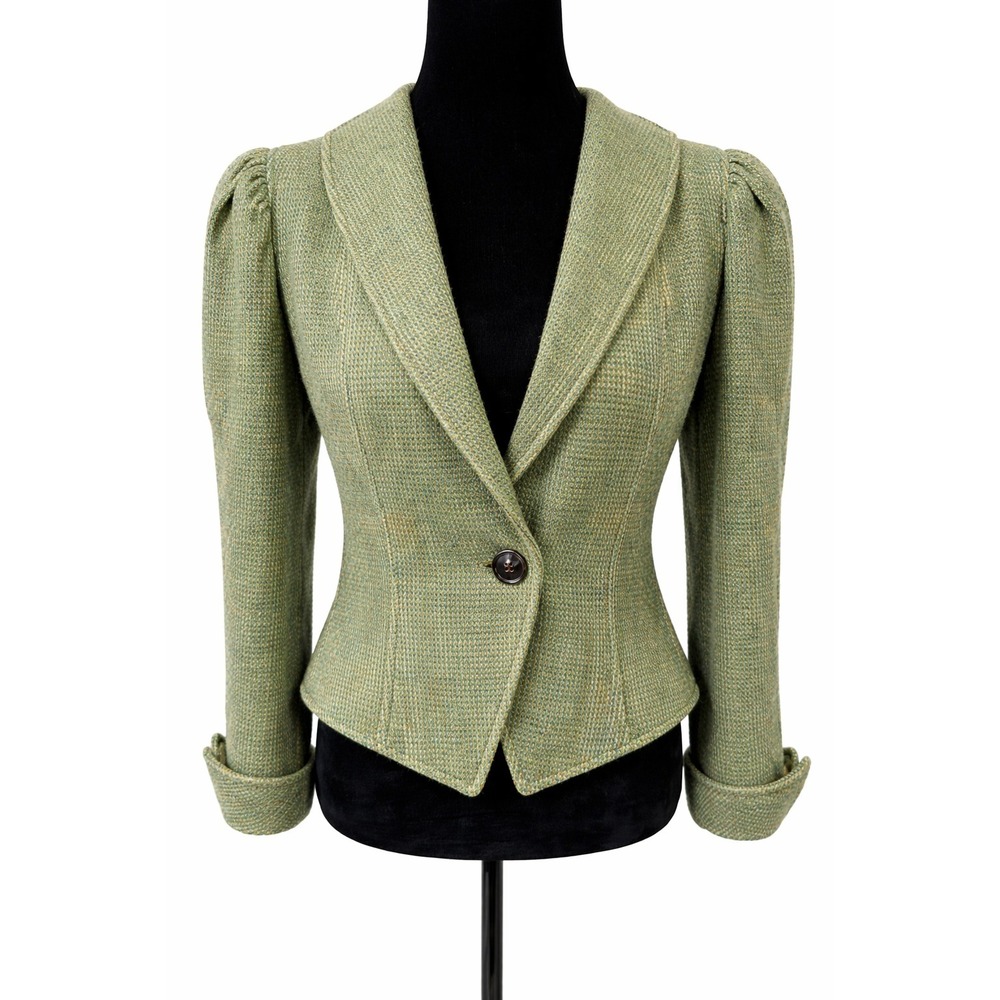 Bill Haire For Friedricks Sport Womens Blazer Size Small Green Tweed Wool